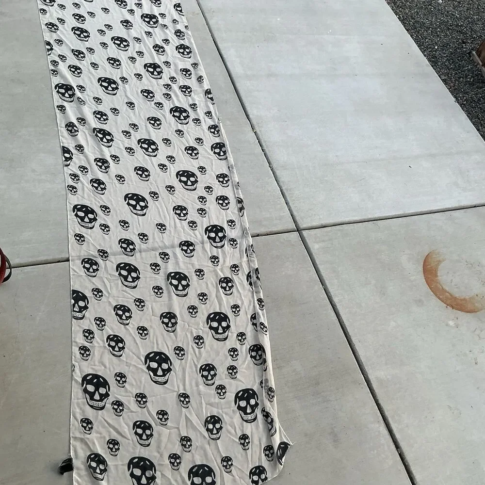Honey Punch Skull Scarf Black White Sheer Extra Long 110” Gothic Punk